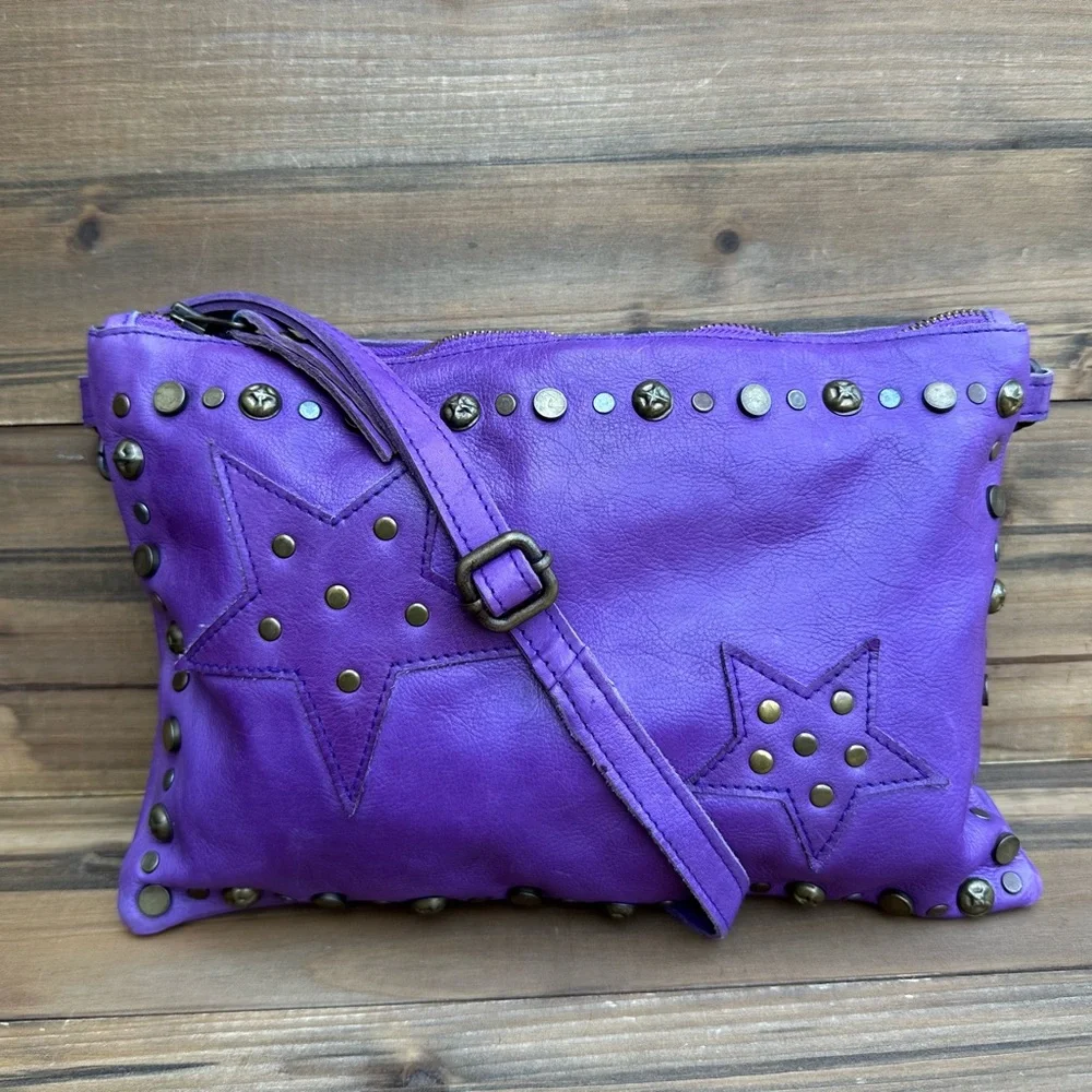 Viola Castellani Milano Studded Italian Leather ‘Star’ Patch Crossbody Handbag - Picture 2 of 14